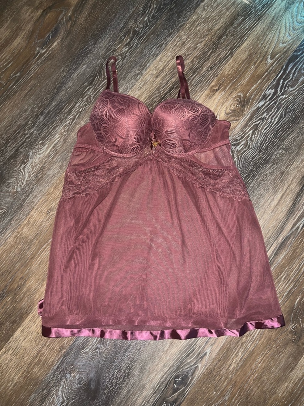 Daisy Fuentes Dusty Rose Lace & Mesh Chemise